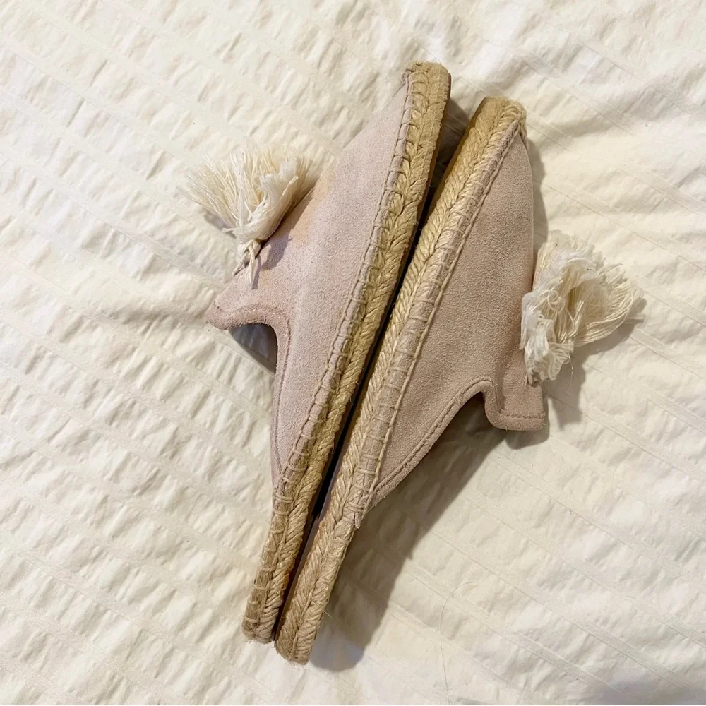 Soludos Peony Pink Suede Tassel Espadrille Mule Slip-On Flats Sandals 7
